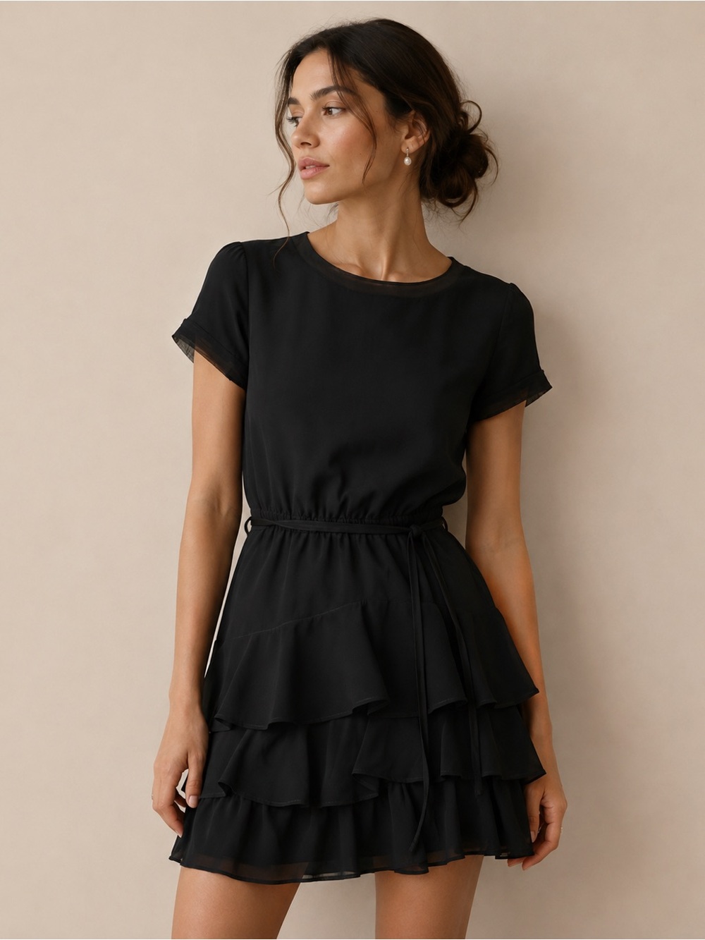 Converse Black Ruffled Short Sleeve Mini Dress Skater Soft Grunge Size Small